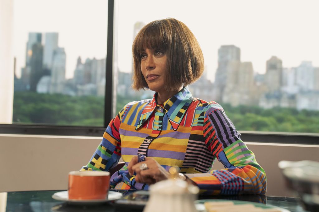 Lisa's colorful blouse on And Just Like That