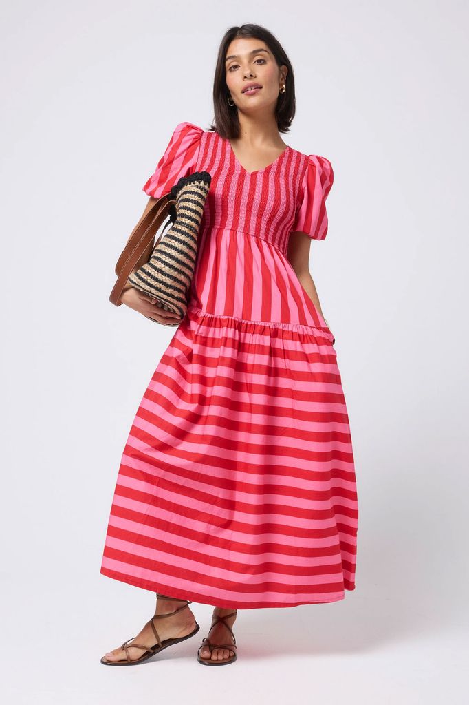 Stripe Puff Sleeve Maxi Dress