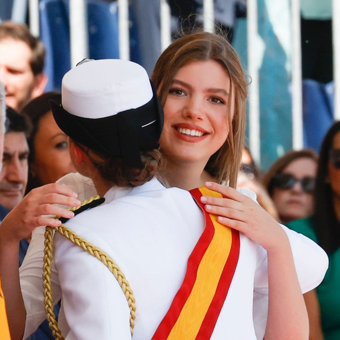 Princess Leonor pictured embracing sister Infanta Sofia during emotional reunion
